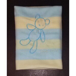 Carter's Love Me Bear Fleece Baby Security Blanket Lovey Blue Yellow Stripes